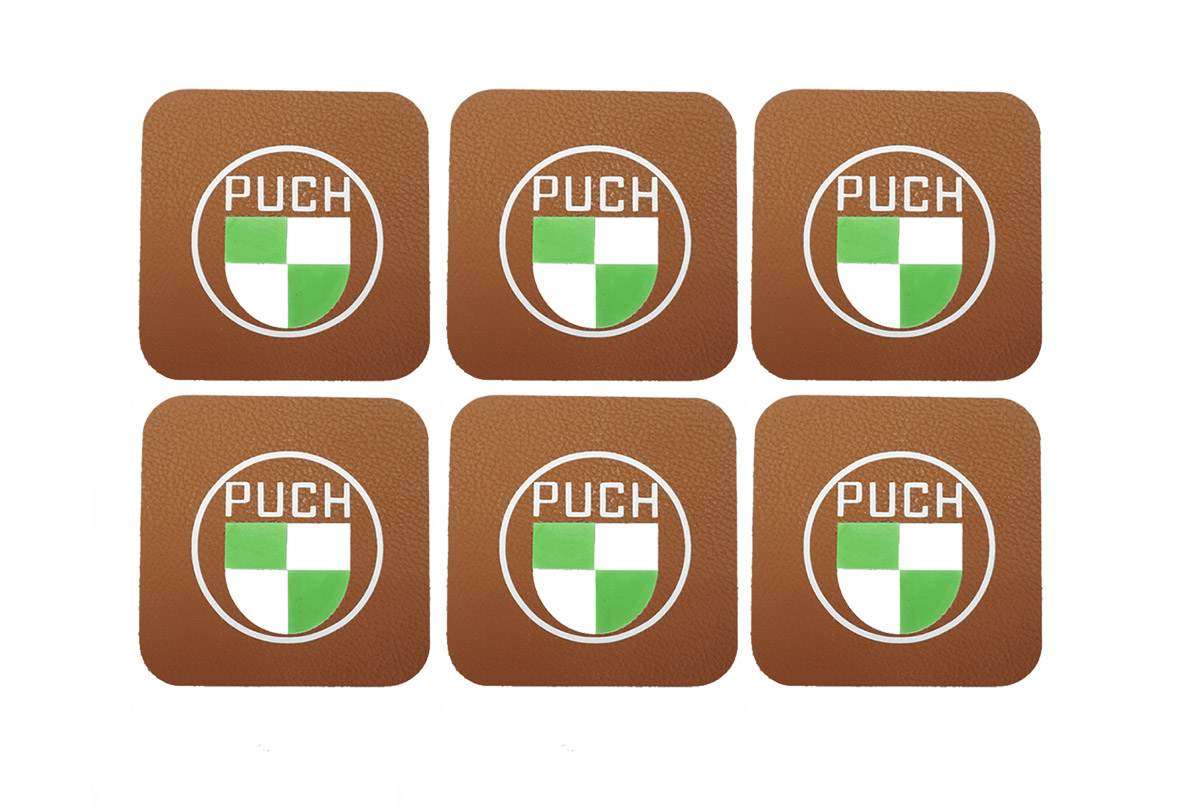 PUCH Untersetzer 6er Cognac - Puch Logo aus Kunstleder