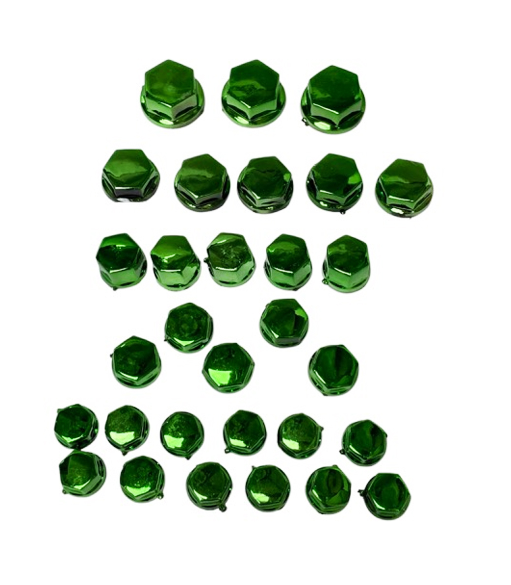 UNIVERSAL Set Überwurfmutterkappen grün chrom glänzend M14- M12 - M10 - M8