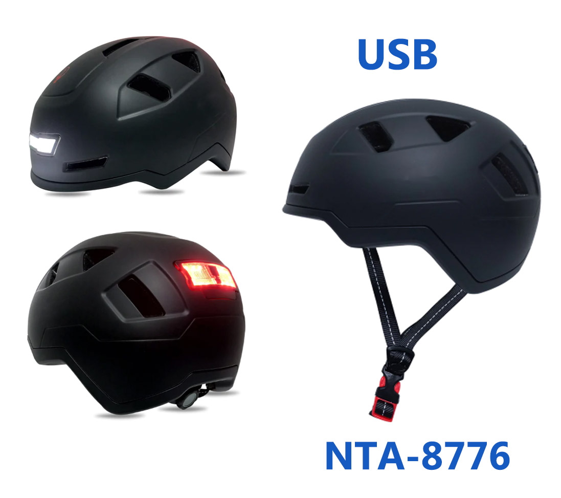 UNIVERSAL Helm schwarz NTA-8776 zugelassen für Pedelec Einheitsgröße (53-60 CM) mit Licht vorne/hinten mit Micro USB (nur 375 Gramm - extrem leicht) 