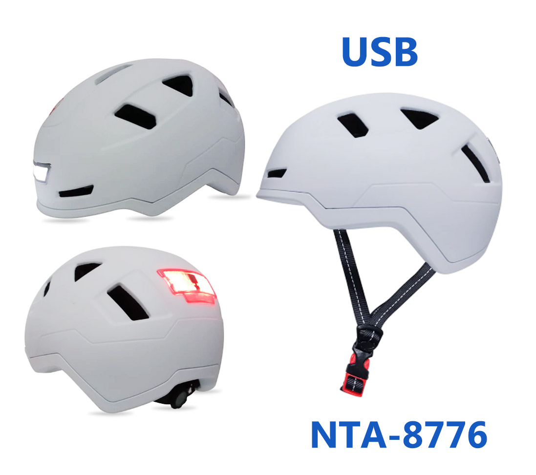 UNIVERSAL Helm weiß NTA-8776 zugelassen für Pedelec Einheitsgröße (53-60 CM) mit Licht vorne/hinten mit Micro USB (nur 375 Gramm - extrem leicht) 
